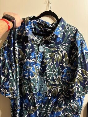 Men's Synrgy Navy & Green Floral Short-Sleeve Button-Down Shirt 4XLT